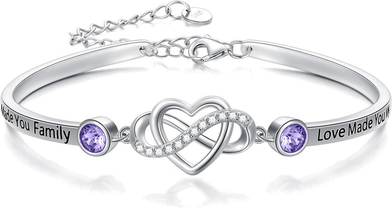 AOBOCO 925 Sterling Silver Adjustable Infinity Heart Bangle Bracelet for Sister Best Friend Daughter Mom Grandma Granddaughter Daughter in Law Godmother Goddaughter Stepmom Stepdaughter - Image 1